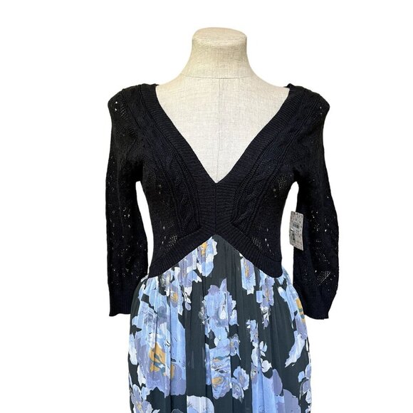 Free People RARE NWT Blue Ethic Rose Crochet Knit Tiered Floral Maxi Dress Bohem - Picture 4 of 13